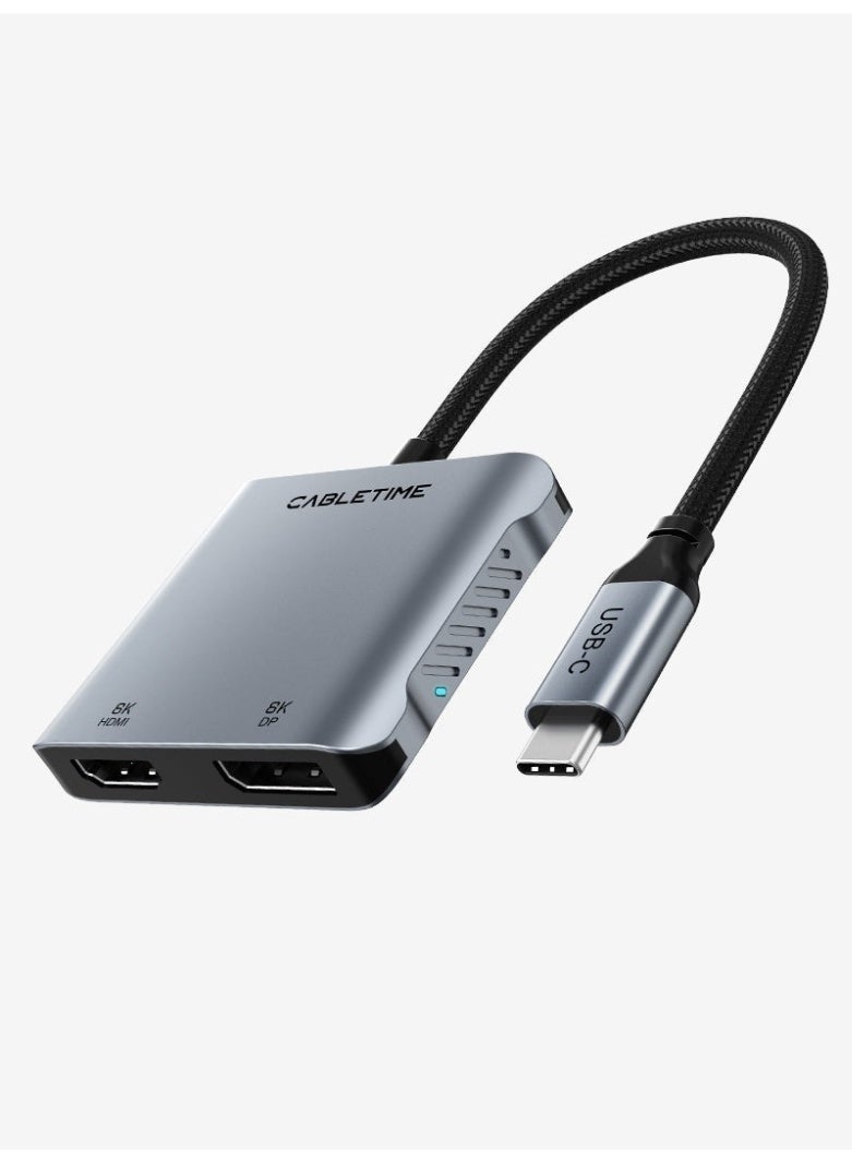 كابل تايم موزع USB-C بدقة 8K إلى HDMI+DP، يدعم تقنية MST - Image 1